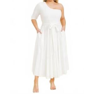 NEW KAREN T DESIGN one shoulder dress in white